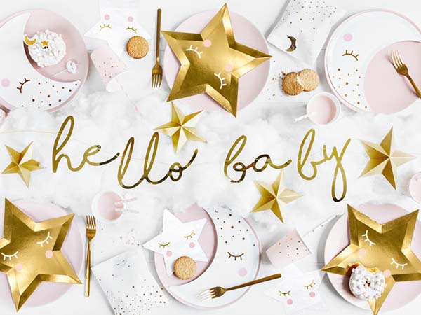 Διακοσμητικό μπάνερ χρυσό "Hello Baby" 70 εκ.