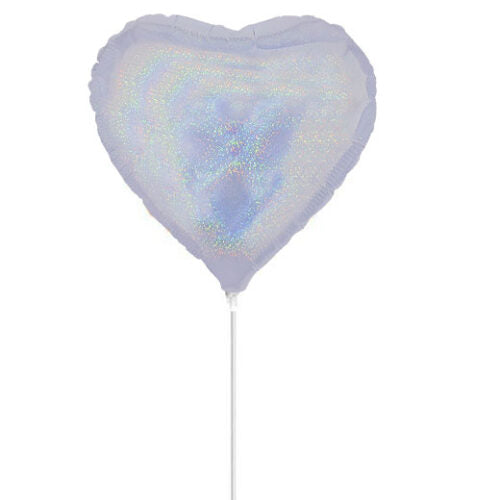 10" Mini Shape Μπαλόνι Λευκή Καρδιά Holographic (με βαλβίδα)