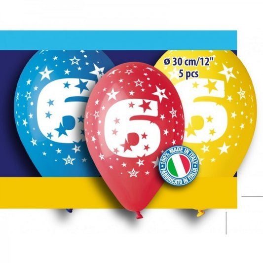 12" Μπαλόνι γενέθλια Νο 6 (5 τεμ)