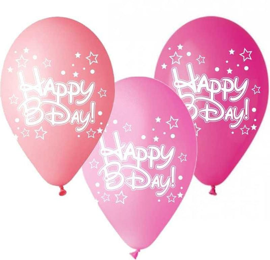 12" Μπαλόνι Happy Bday αστεράκια ροζ αποχρώσεις (25 τεμ)