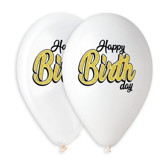 13″ Μπαλόνια Happy Birthday Ασπρόμαυρα (25 τεμ)