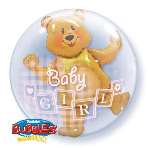 24" Μπαλόνι Bubble διπλό Αρκουδάκι Baby Girl