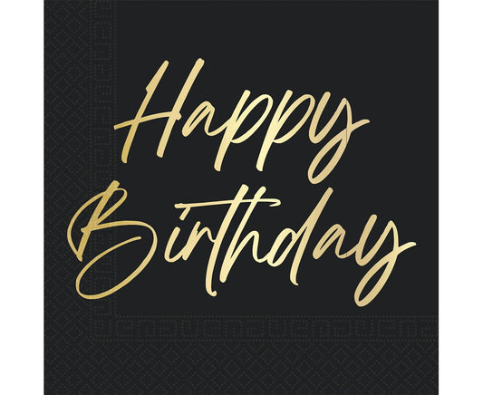 Μαύρες Χαρτοπετσέτες Elegant Happy Birthday (20 τεμ)