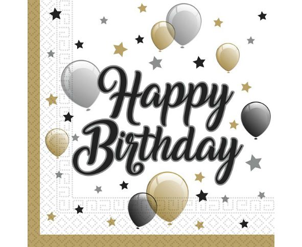 Χαρτοπετσέτες Happy Birthday Χρυσό (20 τεμ)