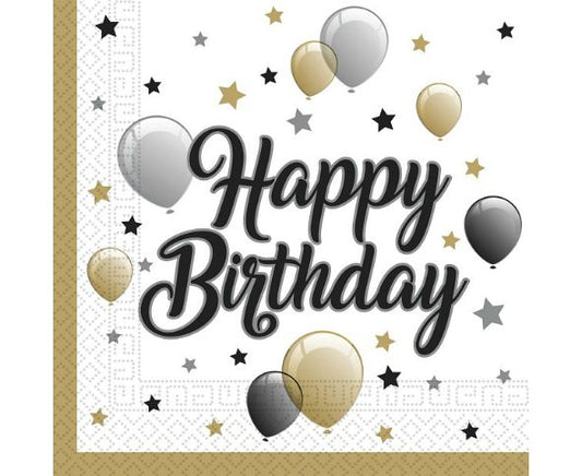 Χαρτοπετσέτες Happy Birthday Χρυσό (20 τεμ)