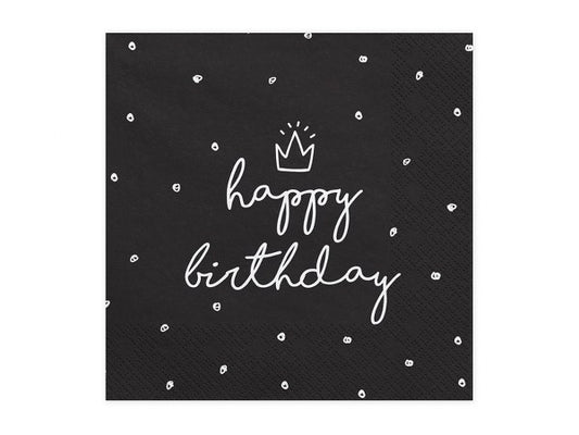 Χαρτοπετσέτες μαύρες Happy Birthday (20 τεμ)