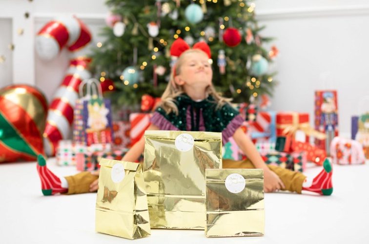 Χρυσές Σακούλες για δωράκια Merry Christmas (3 τεμ)