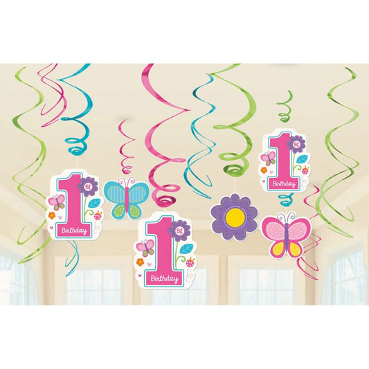 Διακοσμητικά Οροφής Swirls 1st Birthday Girl (12 τεμ)