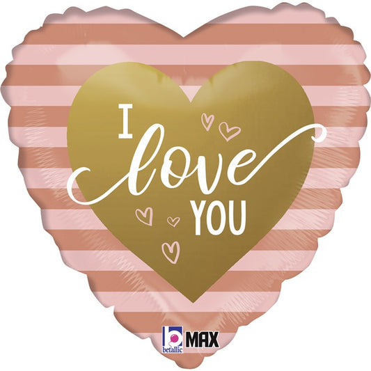 Μπαλόνι Καρδιά I Love You Rosegold Ρίγες