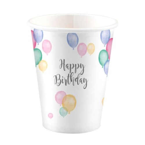 Ποτήρια Happy Birthday παστέλ (8 τεμ)