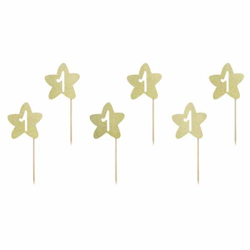 Topper τούρτας 1st Birthday χρυσά αστεράκια (6 τεμ)