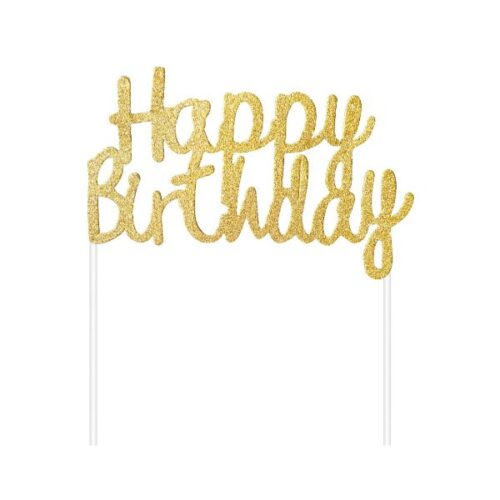 Topper τούρτας Happy Birthday Χρυσό με Glitter