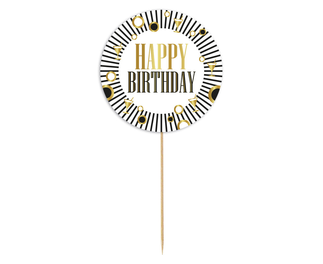 Topper Happy Birthday Μαύρο(τούρτας)