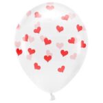 13" Διάφανα μπαλόνια με κόκκινες καρδιές (6 τεμ)