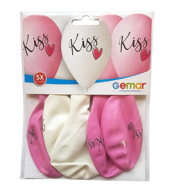 13" Kiss & καρδούλα τυπωμένα λάτεξ μπαλόνια (5 τεμ) - Image 1