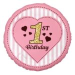 18" Μπαλόνι 1st Birthday Ροζ και Χρυσό