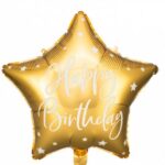 18" Μπαλόνι Αστέρι Happy Birthday Χρυσό