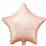 18" Μπαλόνι Αστέρι Happy Birthday Ροζ της Πούδρας