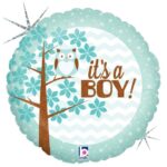 18" Μπαλόνι γέννησης Boy κουκουβάγια στρογγυλό