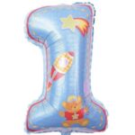 25" Μπαλόνι Μπλε Αριθμός 1 Πύραυλος και Αρκουδάκι