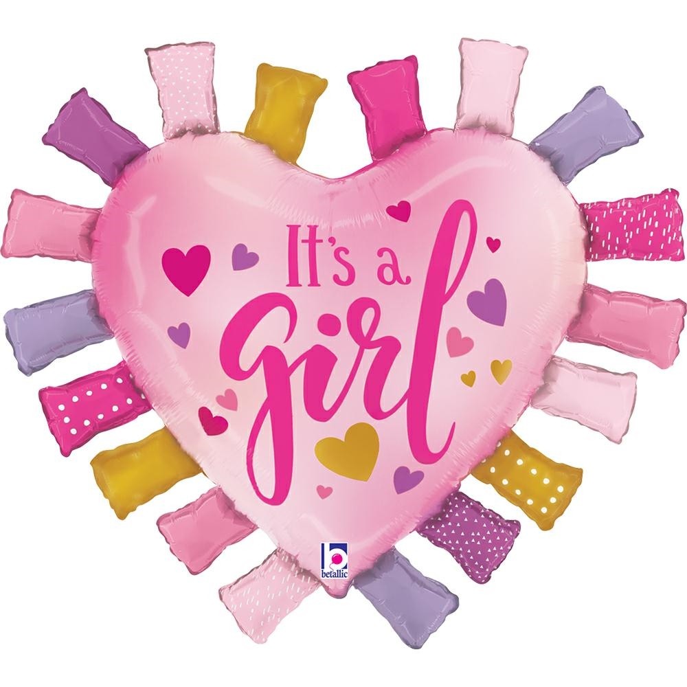 34_-mpaloni-kardia-taggie-_its-a-girl__1 34" Μπαλόνι Καρδιά με κρόσια "It's a girl" - Image 1