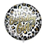 Μπαλόνι Birthday Girl Λεοπάρ - φουσκωμένο με ήλιον