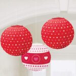 Χάρτινα φαναράκια Κόκκινα με καρδιές (3 τεμ)