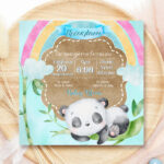 Προσκλητήριο βάπτισης Αρκουδάκι Panda Rainbow
