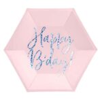 Πιάτα πάρτυ απαλό ροζ "Happy Birthday" (6 τεμ)