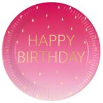 Πιάτα φαγητού Ροζ Όμπρε Birthday (8 τεμ)