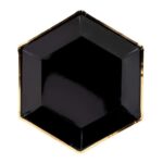 Πιάτα πολύγωνα μαύρα με χρυσό (6 τεμ)