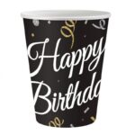 Ποτήρια μαύρα Happy Birthday (6 τεμ)