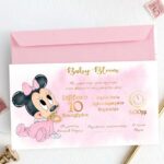 Προσκλητήριο Βάπτισης Baby Minnie με μακρόστενο Φάκελο