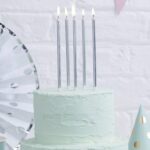 Ψηλά Κεράκια τούρτας Ασημί (12 τεμ)