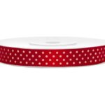 Σατέν κόκκινη Κορδέλα με πουά (25m)