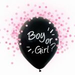 Σετ μαύρα μπαλόνια Boy or Girl με ροζ κομφετί (4 τεμ)