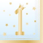 Xαρτοπετσέτες 1st Birthday γαλάζιο όμπρε (16 τεμ)