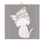 Ξύλινο Καδράκι Γατάκι γκρι με κορδέλα