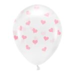 13'' Διάφανα Μπαλόνια με ροζ καρδιές (6 τεμ)
