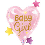 25" Μπαλόνι Καρδιά Baby Girl Stars (ΝΟ PKG)
