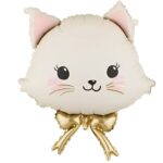 28'' Μπαλόνι κρεμ Γατούλα με φιόγκο