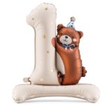 32" Μπαλόνι Αριθμός 1 Αρκουδάκι με βάση