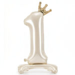 40″ Μπαλόνι Αριθμός 1 Κρεμ Με Στέμμα Και Βάση