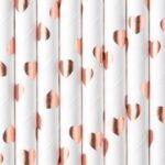Καλαμάκια Χάρτινα με Rosegold Καρδιές (10 τεμ)