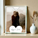 Γυάλινη κορνίζα  με εφέ καθρέπτη καρδιά με ονόματα