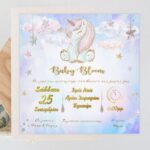 Προσκλητήριο βάπτισης παστέλ Μονόκερος με φάκελο