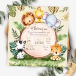 Προσκλητήριο Βάπτισης Ζώα της Ζούγκλας με Τετράγωνο Φάκελο