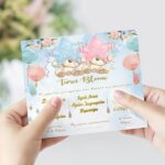 Προσκλητήριο Βάπτισης Αρκουδάκι για Δίδυμα