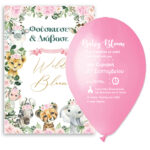 Προσκλητήριο Βάπτισης μπαλόνι - Ζώα της Ζούγκλας Κορίτσι