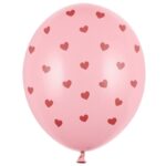 Σετ Ροζ Μπαλόνια με Κόκκινες Καρδιές (6 τεμ)